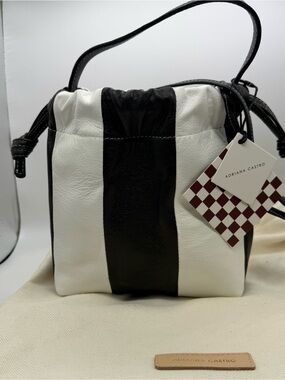 Adriana Castro La Rossy Black & White Leather Pouch Bag. NEW!